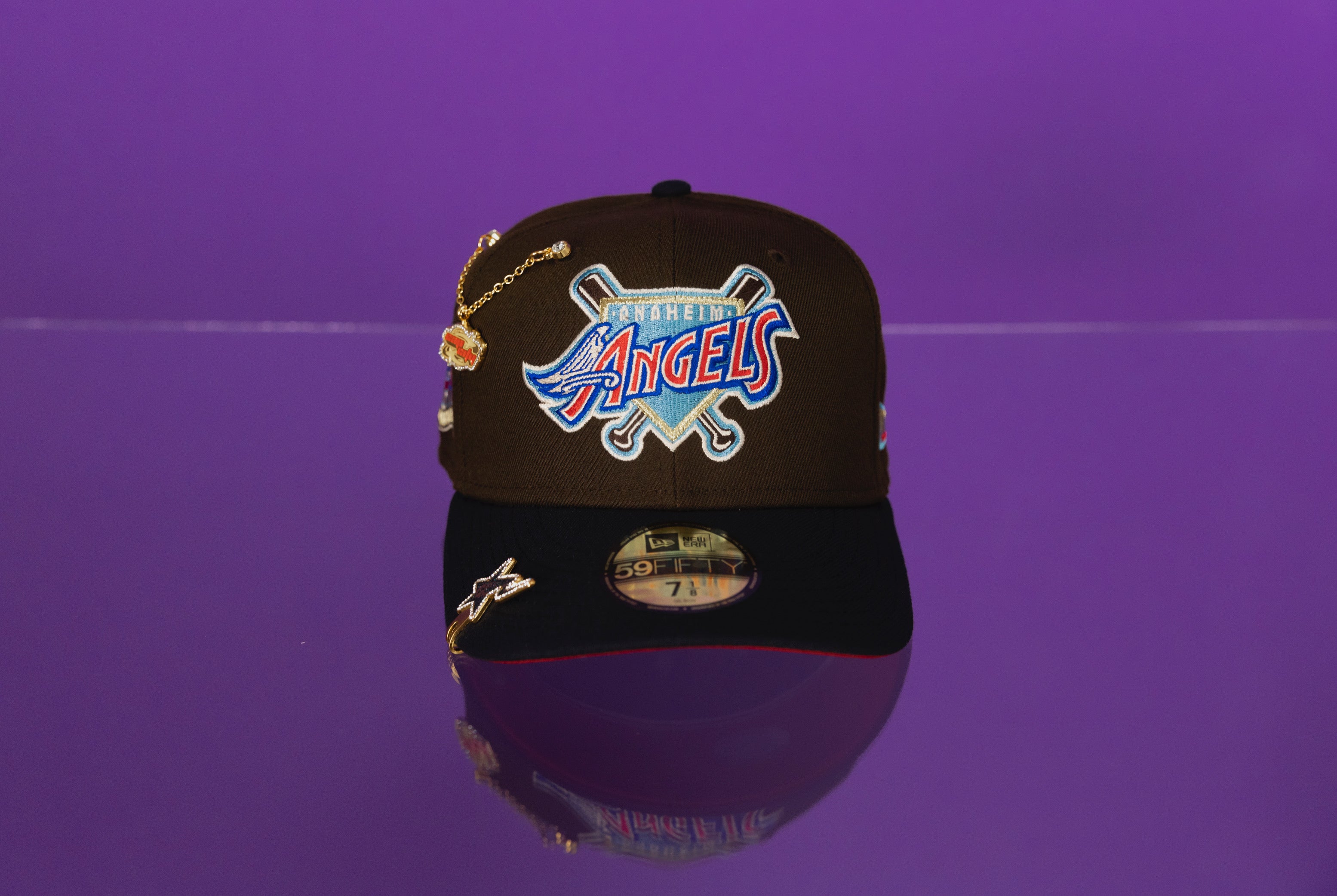 NEW ERA 59FIFTY BROWN/NAVY ANAHEIM ANGELS W/ 40TH ANNIVERSARY SIDE PATCH