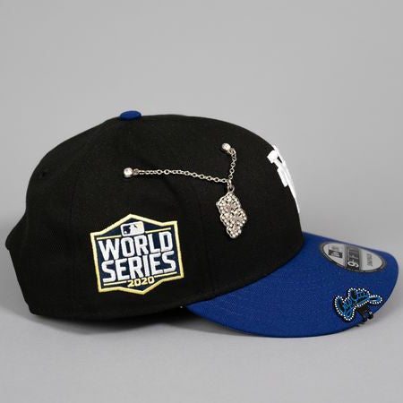 NEW ERA EXCLUSIVE 9FIFTY BLACK/ BLUE UPSIDE DOWN LOS ANGELES DODGERS SNAPBACK W/ 2020 WORLD SERIES SIDE PATCH