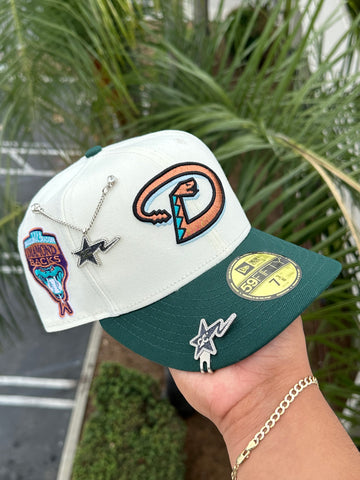 NEW ERA EXCLUSIVE 59FIFTY WHITE/FOREST GREEN ARIZONA DIAMONDBACKS W/ 1998 INAUGURAL SEASON PATCH (ICY UV)