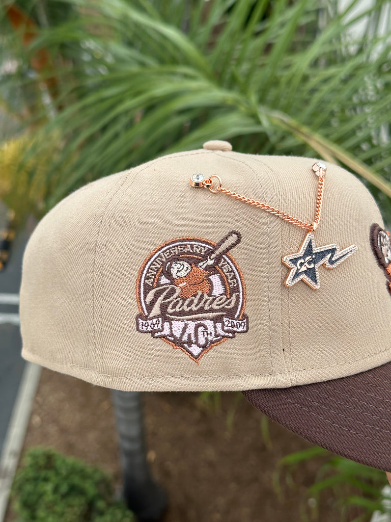 NEW ERA EXCLUSIVE 59FIFTY TAN/BROWN SAN DIEGO PADRES W/ 40TH ANNIVERSARY PATCH (PINK UV)