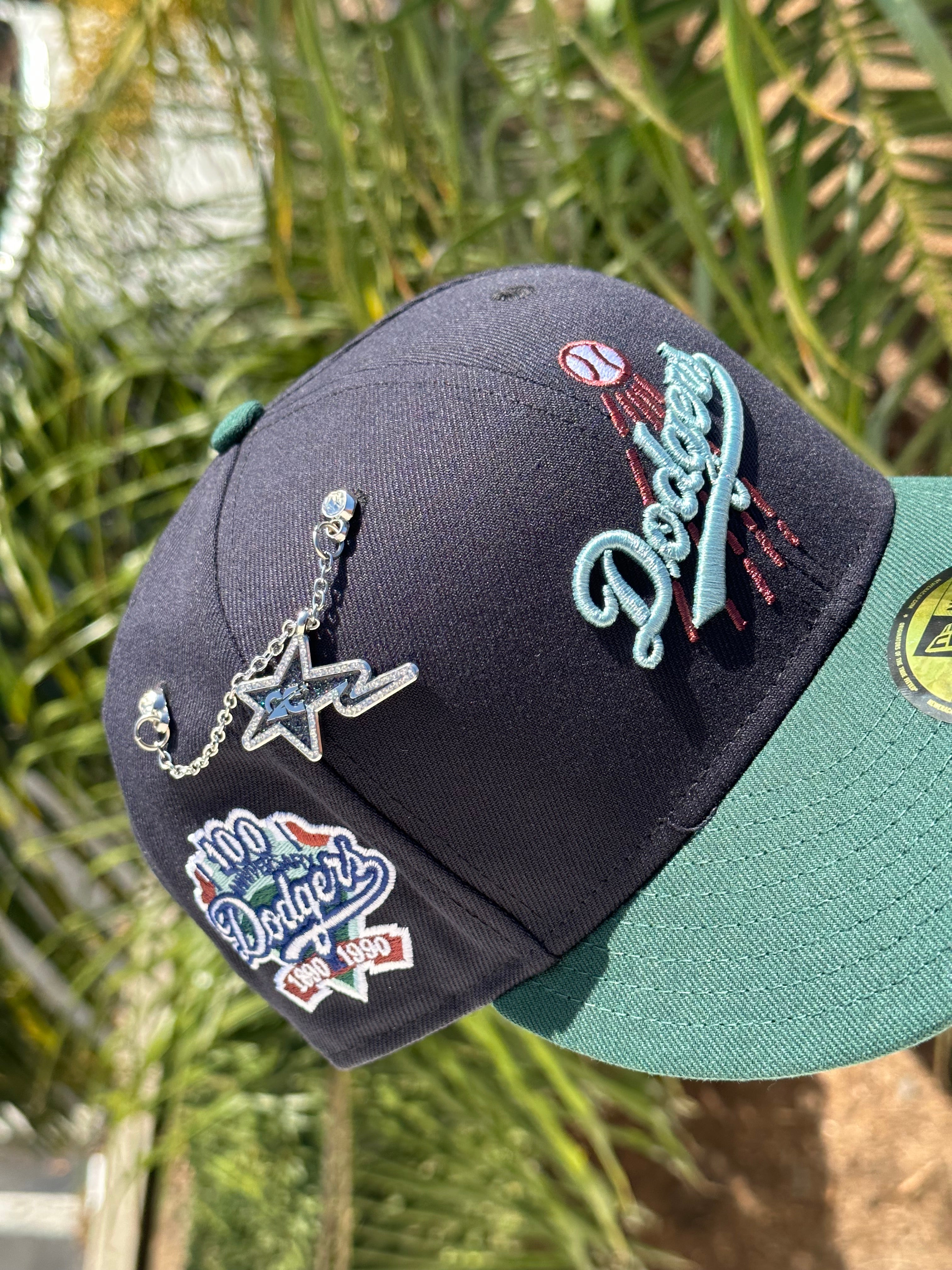 EXCLUSIVO DE NEW ERA 59FIFTY NAVY/FOREST GREEN LOS ANGELES DODGERS CON PARCHE DEL 100 ANIVERSARIO 