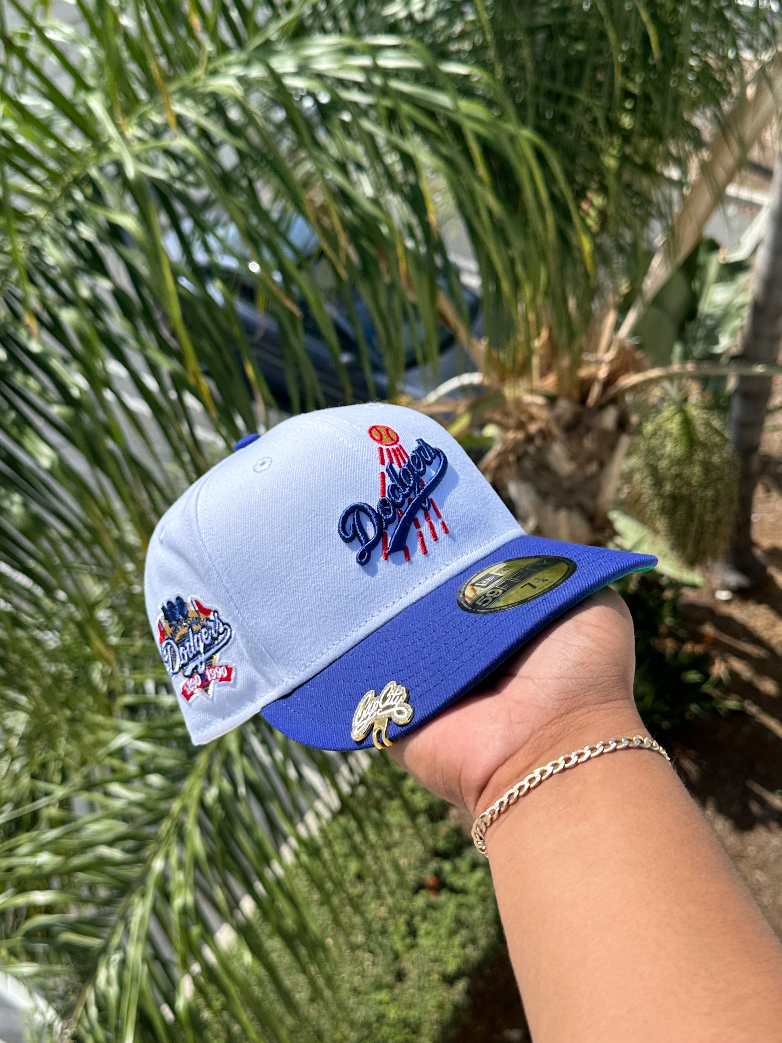 EXCLUSIVO DE NEW ERA 59FIFTY BLANCO/AZUL LOS ANGELES DODGERS CON PARCHE DEL 100 ANIVERSARIO 