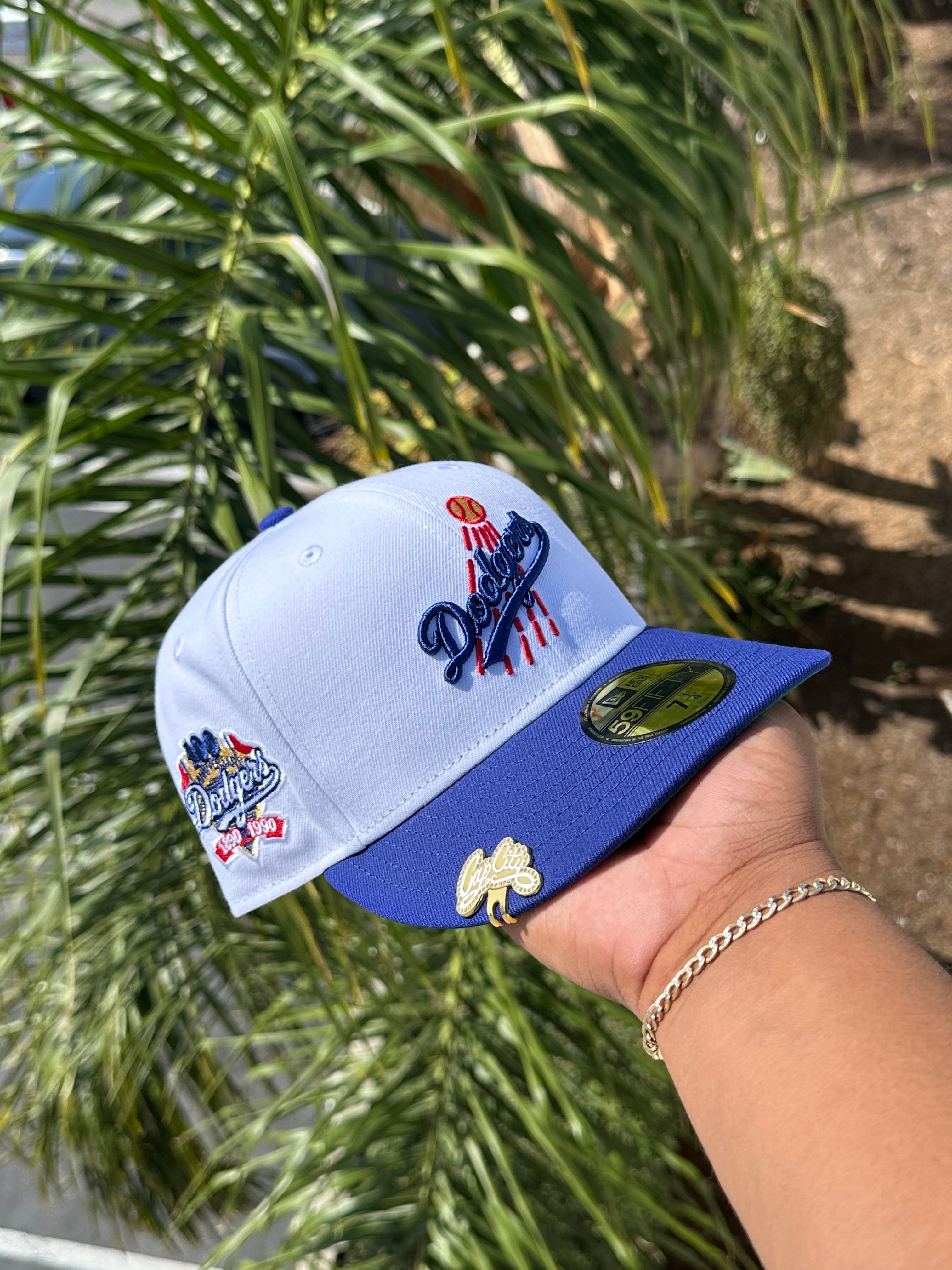 EXCLUSIVO DE NEW ERA 59FIFTY BLANCO/AZUL LOS ANGELES DODGERS CON PARCHE DEL 100 ANIVERSARIO 