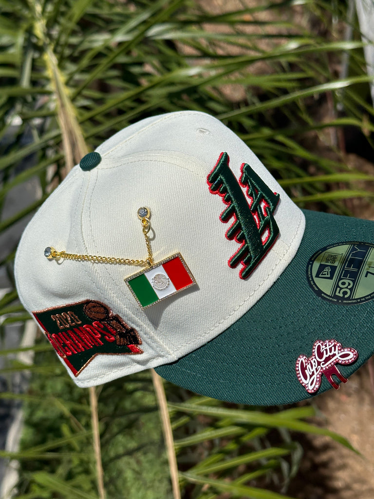 NEW ERA EXCLUSIVE 59FIFTY CHROME WHITE/FOREST GREEN LOS ANGELES LAKERS W/ 2020 NBA CHAMPS PATCH + LAKERS LOGO (RED UV)