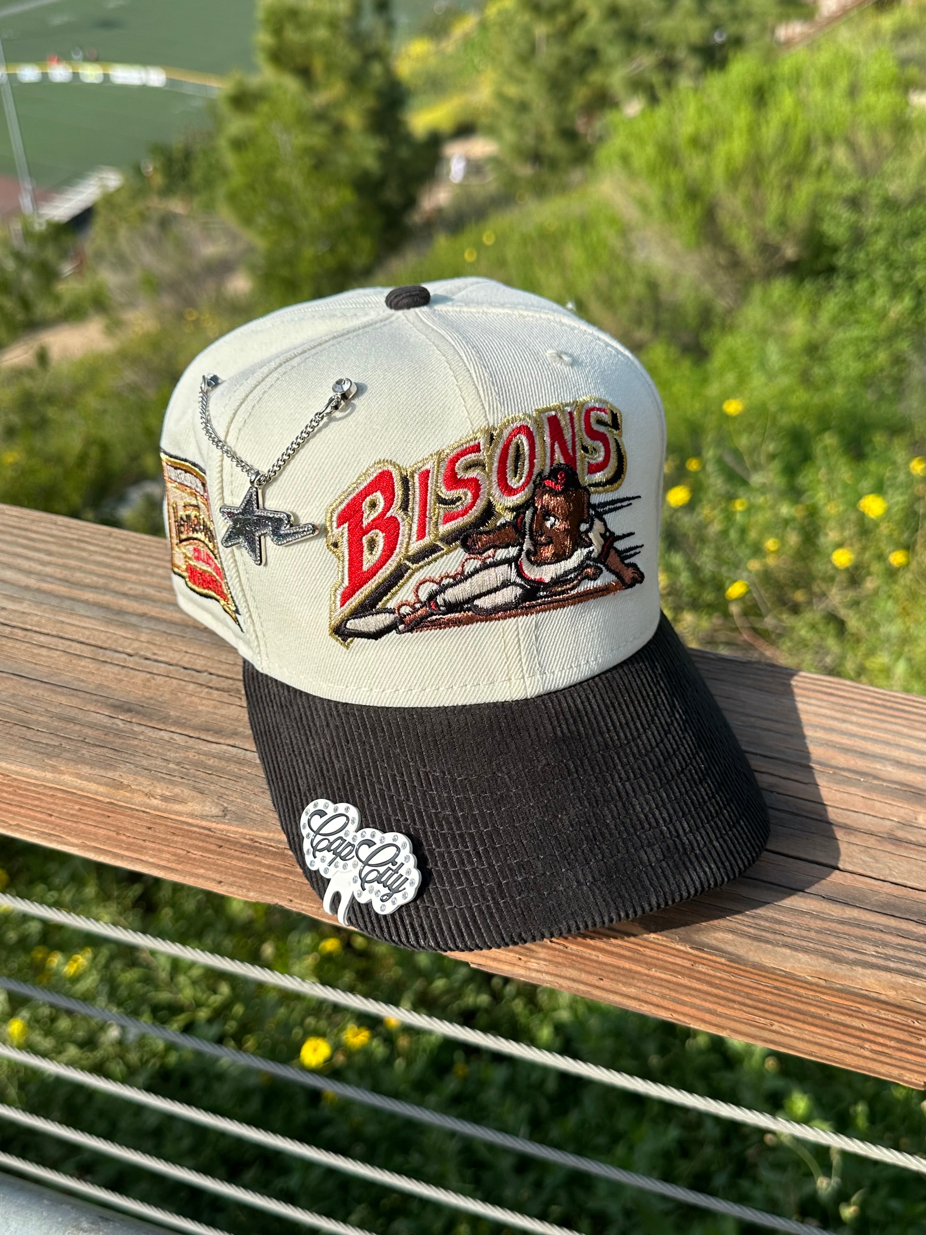 NEW ERA EXCLUSIVE 59FIFTY CHROME WHITE/CORDUROY BUFFALO BISONS W/ HOMETOWN COLLECTION PATCH