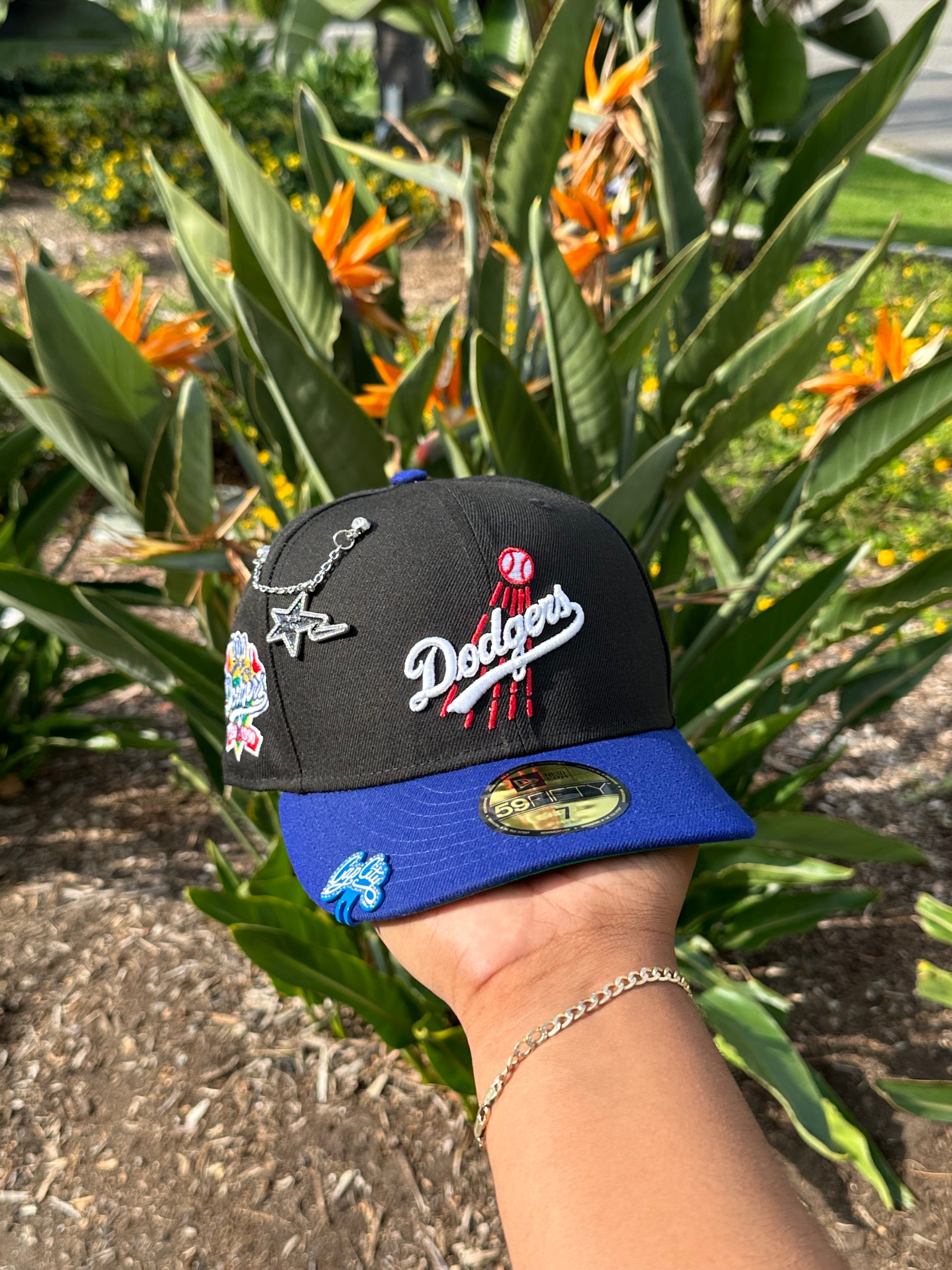 NEW ERA EXCLUSIVE 59FIFTY BLACK/BLUE LOS ANGELES DODGERS W/ 100TH ANNIVERSARY SIDE PATCH