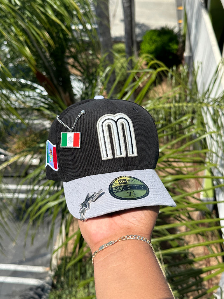 NEW ERA EXCLUSIVE 59FIFTY CORDUROY/GRAY MEXICO 2TONE W/ MEXICO FLAG PATCH (GREEN UV) VERY LIMITED *BLIP & CHAIN NOT INCLUDED