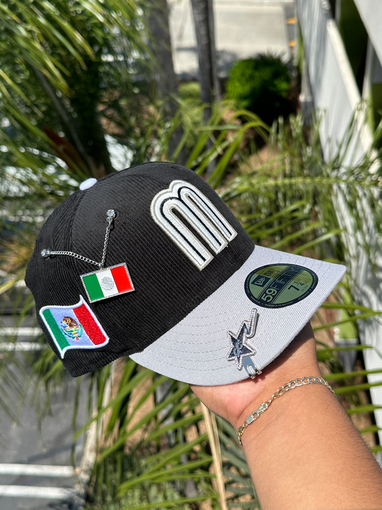 NEW ERA EXCLUSIVE 59FIFTY CORDUROY/GRAY MEXICO 2TONE W/ MEXICO FLAG PATCH (GREEN UV) VERY LIMITED *BLIP & CHAIN NOT INCLUDED