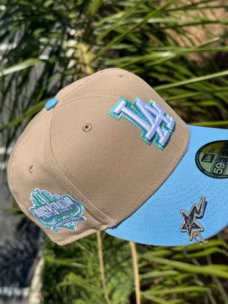 NEW ERA EXCLUSIVE 59FIFTY KHAKI/SKY BLUE LOS ANGELES DODGERS W/ 40TH ANNIVERSARY PATCH (TEAL UV)