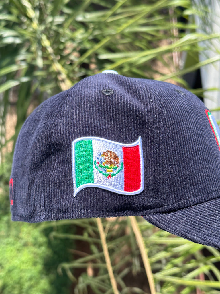 NEW ERA EXCLUSIVE 59FIFTY NAVY CORDUROY MEXICO W/ MEXICO FLAG PATCH (RED UV)