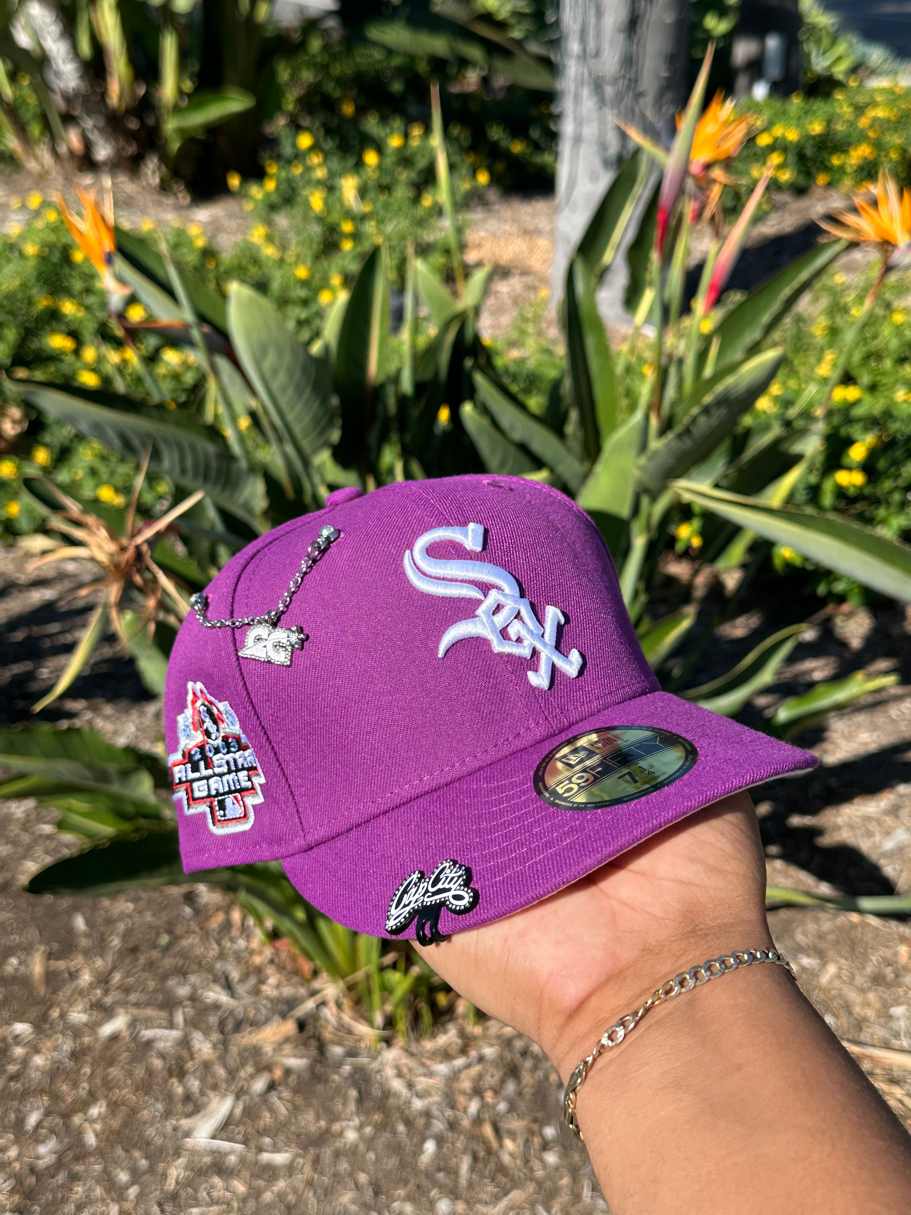 EXCLUSIVO NEW ERA 59FIFTY CERRADA PURPLE CHICAGO WHITE SOX W 2003 ALL STAR PARCHE