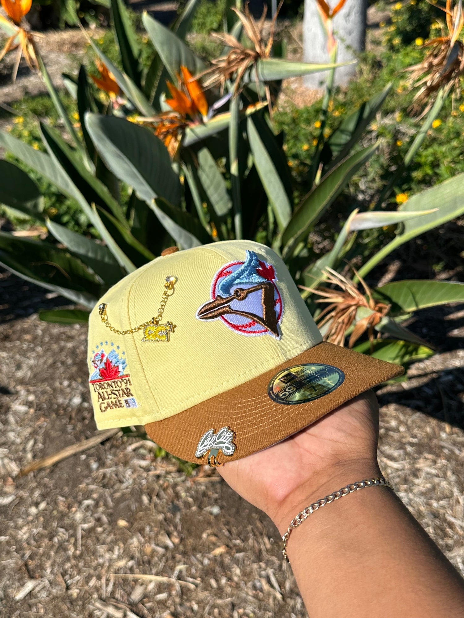 NEW ERA EXCLUSIVE 59FIFTY YELLOW/KHAKI TORONTO BLUEJAYS W/ 1991 ALL STAR GAME PATCH