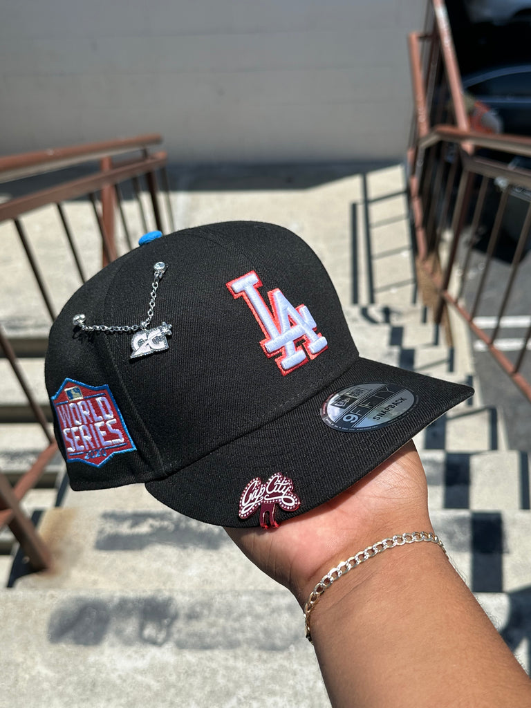 NEW ERA EXCLUSIVE 9FIFTY BLACK LOS ANGELES DODGERS SNAPBACK W/ 2020 WORLD SERIES PATCH (SOFT YELLOW UV)