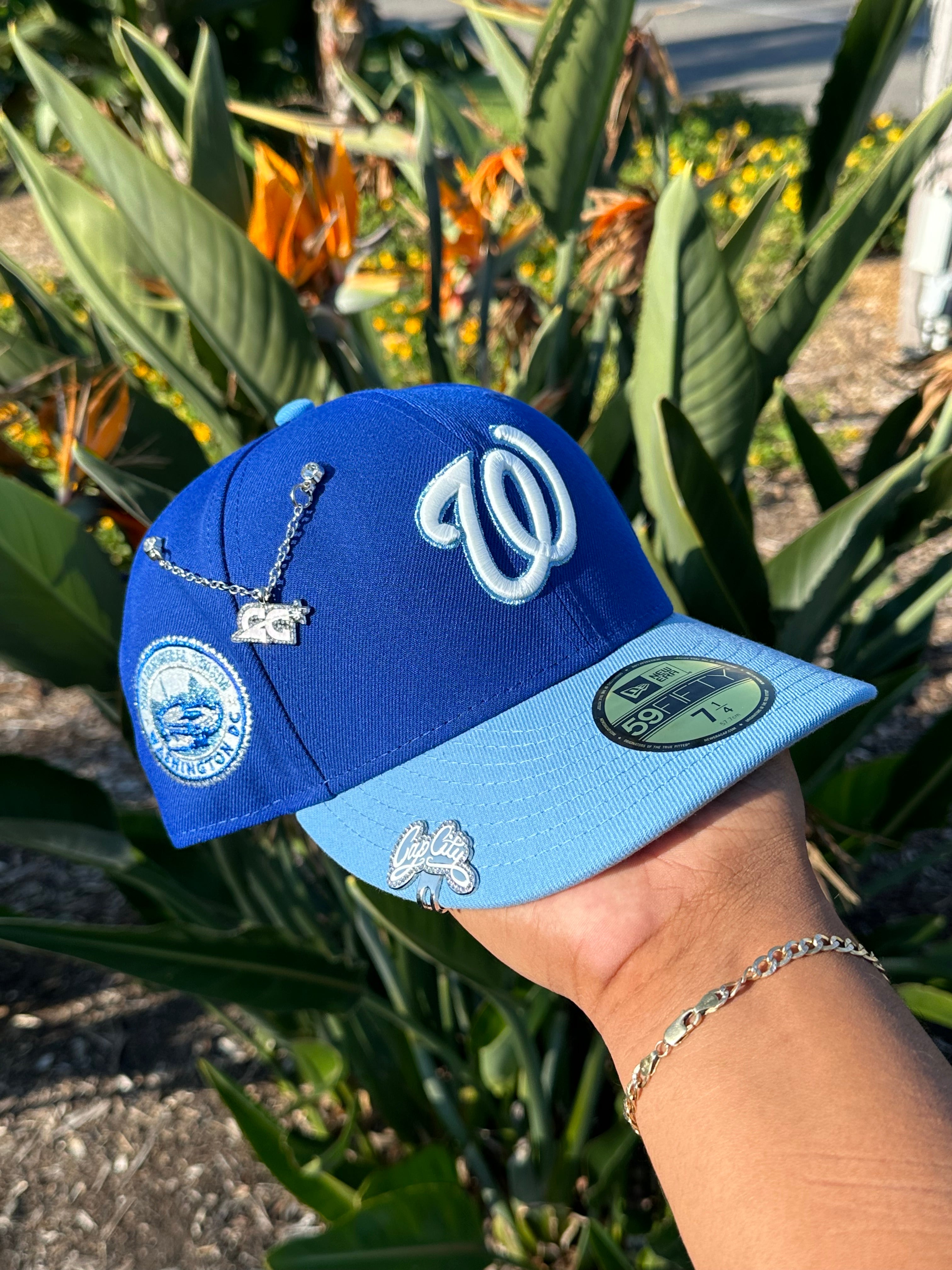 NEW ERA EXCLUSIVE 59FIFTY BLUE/ICY BLUE WASHINGTON NATIONALS W/ 2008 INAUGURAL SEASON PATCH