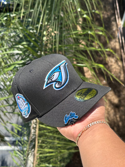 NEW ERA 59FIFTY BLACK TORONTO BLUE JAYS W/ 30TH SEASON SIDE PATCH (GREY UV)
