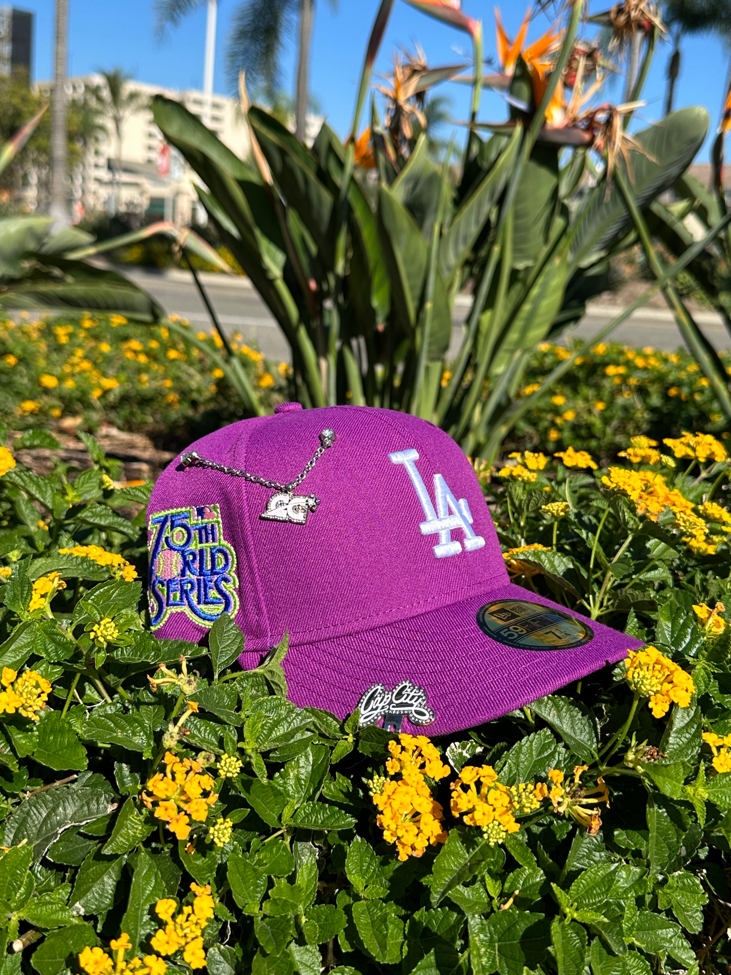 NEW ERA EXCLUSIVE 59FIFTY PURPLE LOS ANGELES DODGERS W/ 75TH WORLD SERIES PATCH