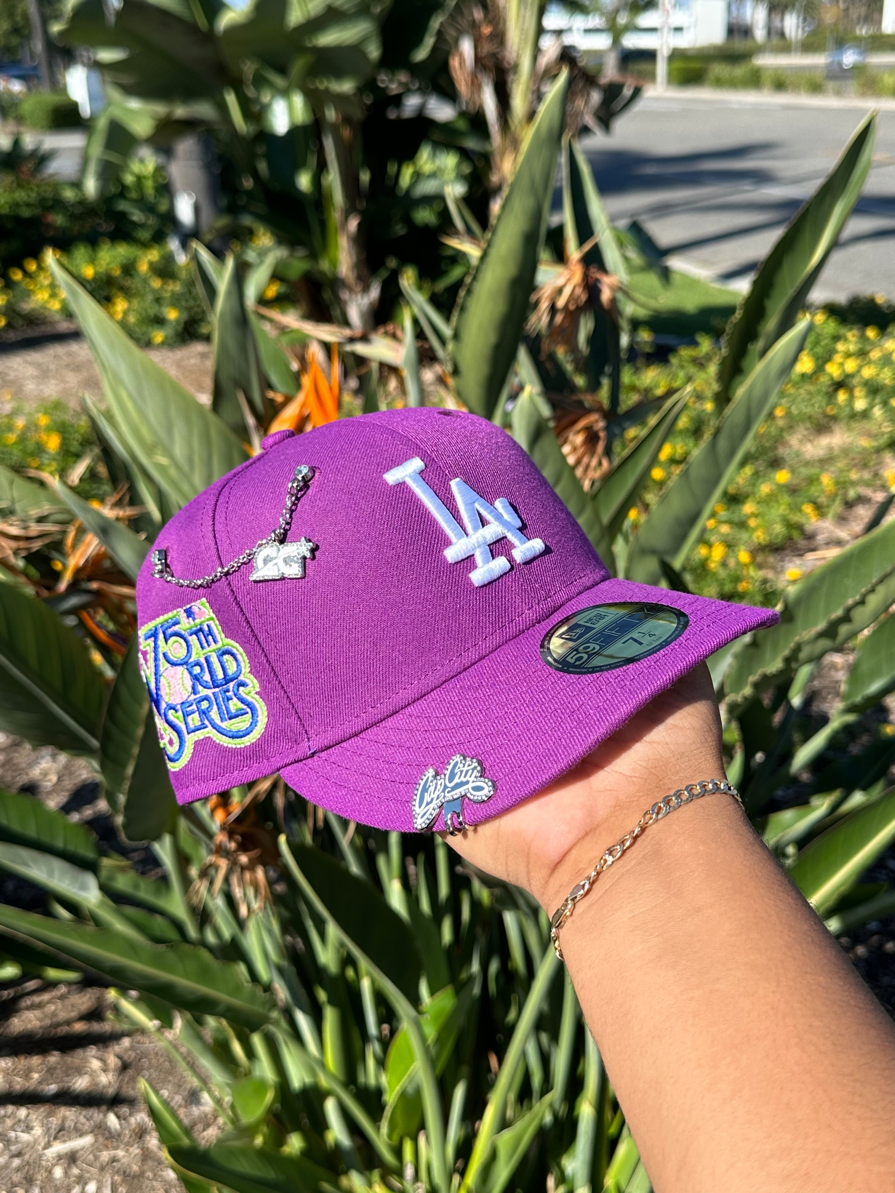 NEW ERA EXCLUSIVE 59FIFTY PURPLE LOS ANGELES DODGERS W/ 75TH WORLD SERIES PATCH