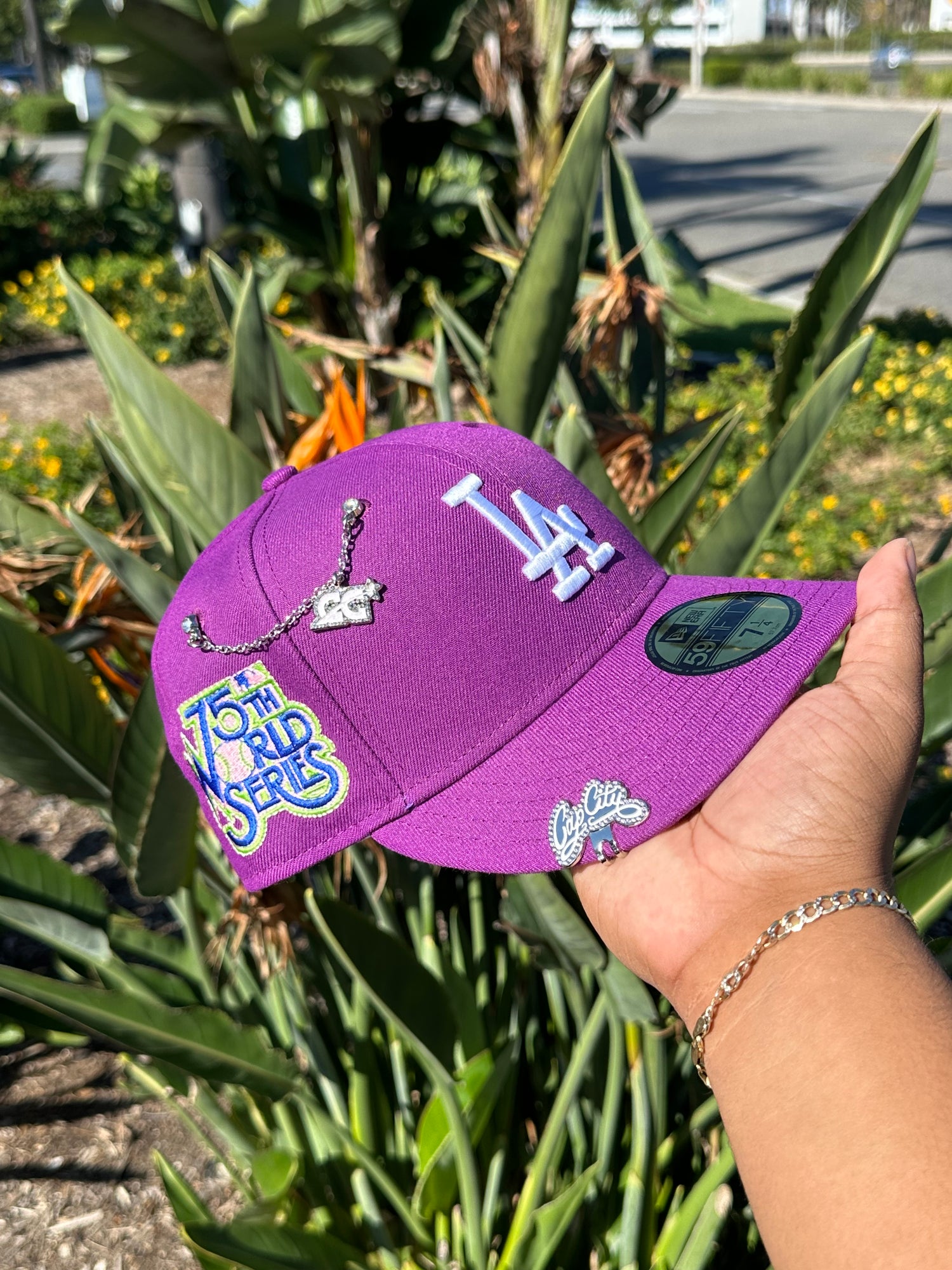NEW ERA EXCLUSIVE 59FIFTY PURPLE LOS ANGELES DODGERS W/ 75TH WORLD SERIES PATCH