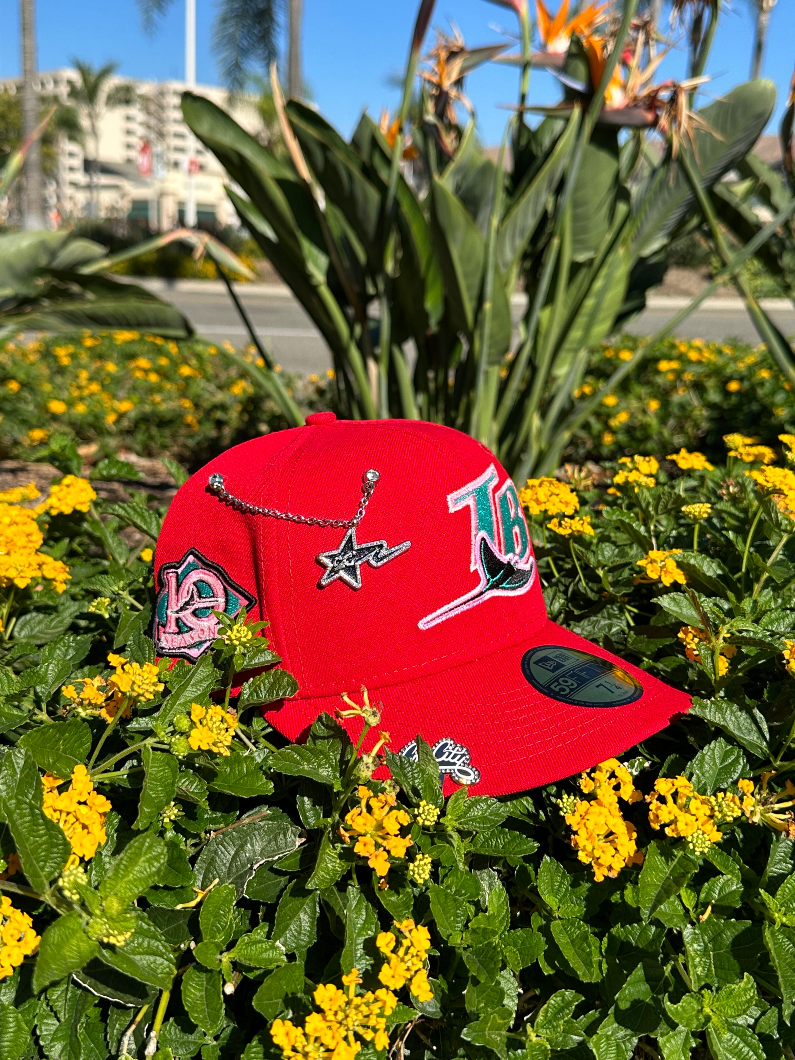 NEW ERA EXCLUSIVE 59FIFTY RED TAMPA BAY RAYS W/ 10TH ANNIVERSARY PATCH