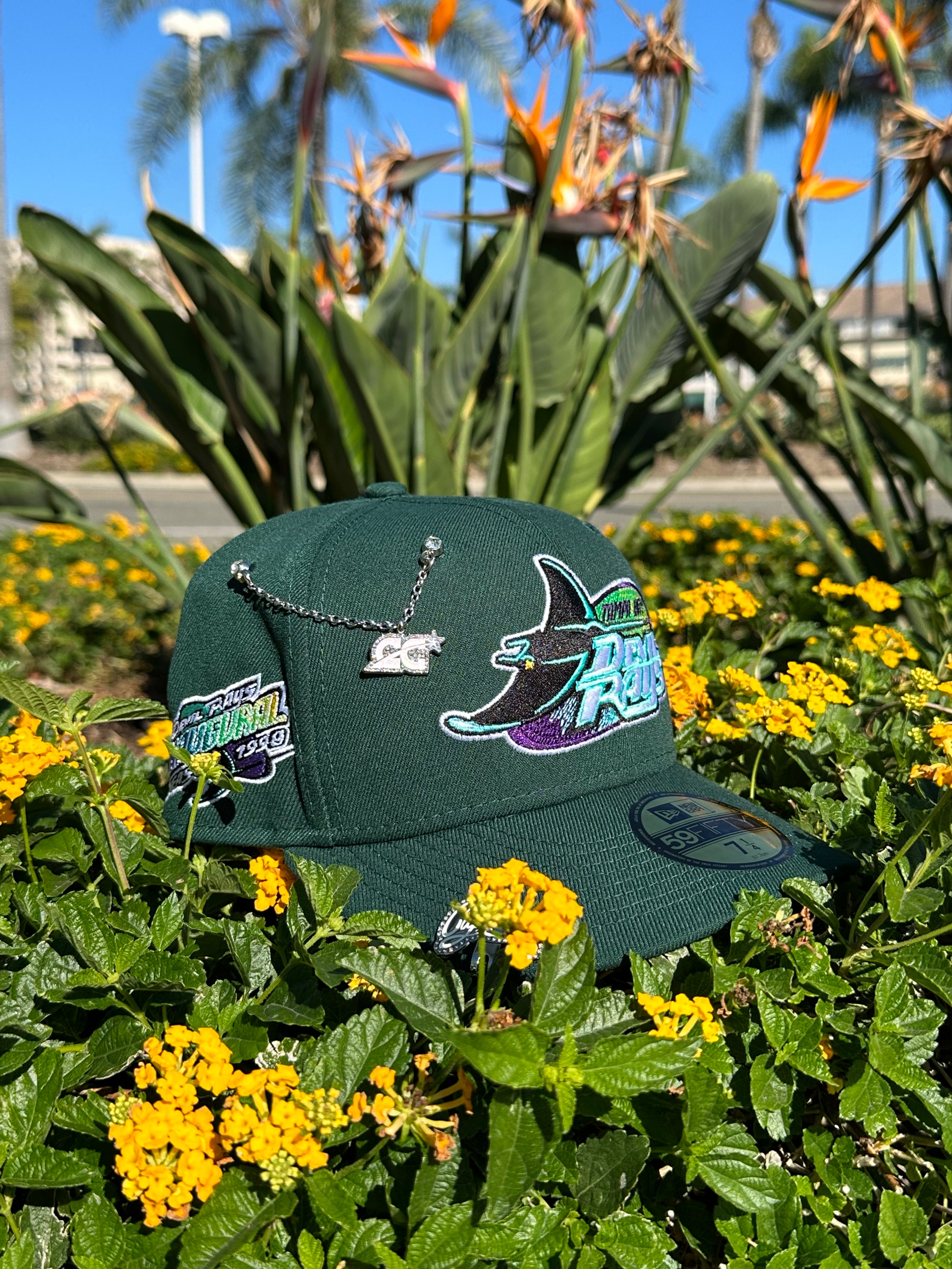 NEW ERA EXCLUSIVE 59FIFTY FOREST GREEN TAMPA BAY DEVIL RAYS W/ 1998 INAUGURAL SEASON PATCH