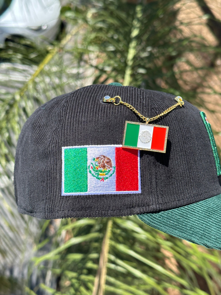NEW ERA EXCLUSIVE 59FIFTY CORDUROY/GREEN CORDUROY MEXICO 2TONE W/ MEXICO FLAG PATCH (GREY UV)