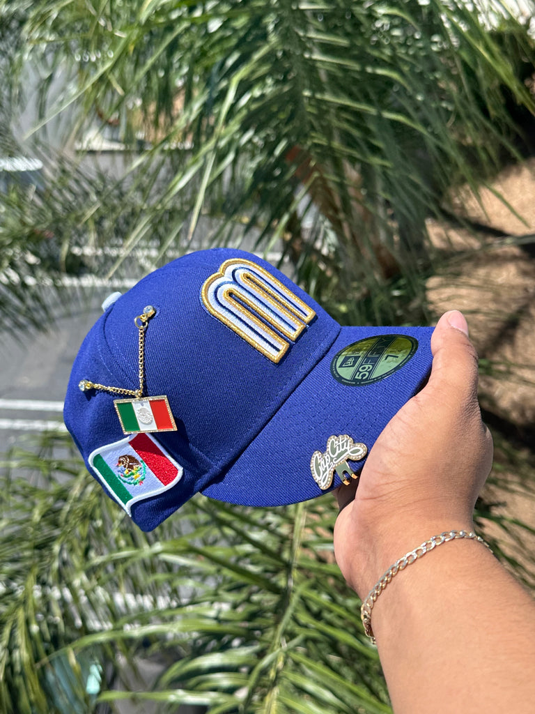 NEW ERA EXCLUSIVE 59FIFTY BLUE MEXICO W/ MEXICO FLAG SIDE PATCH (GREY UV)