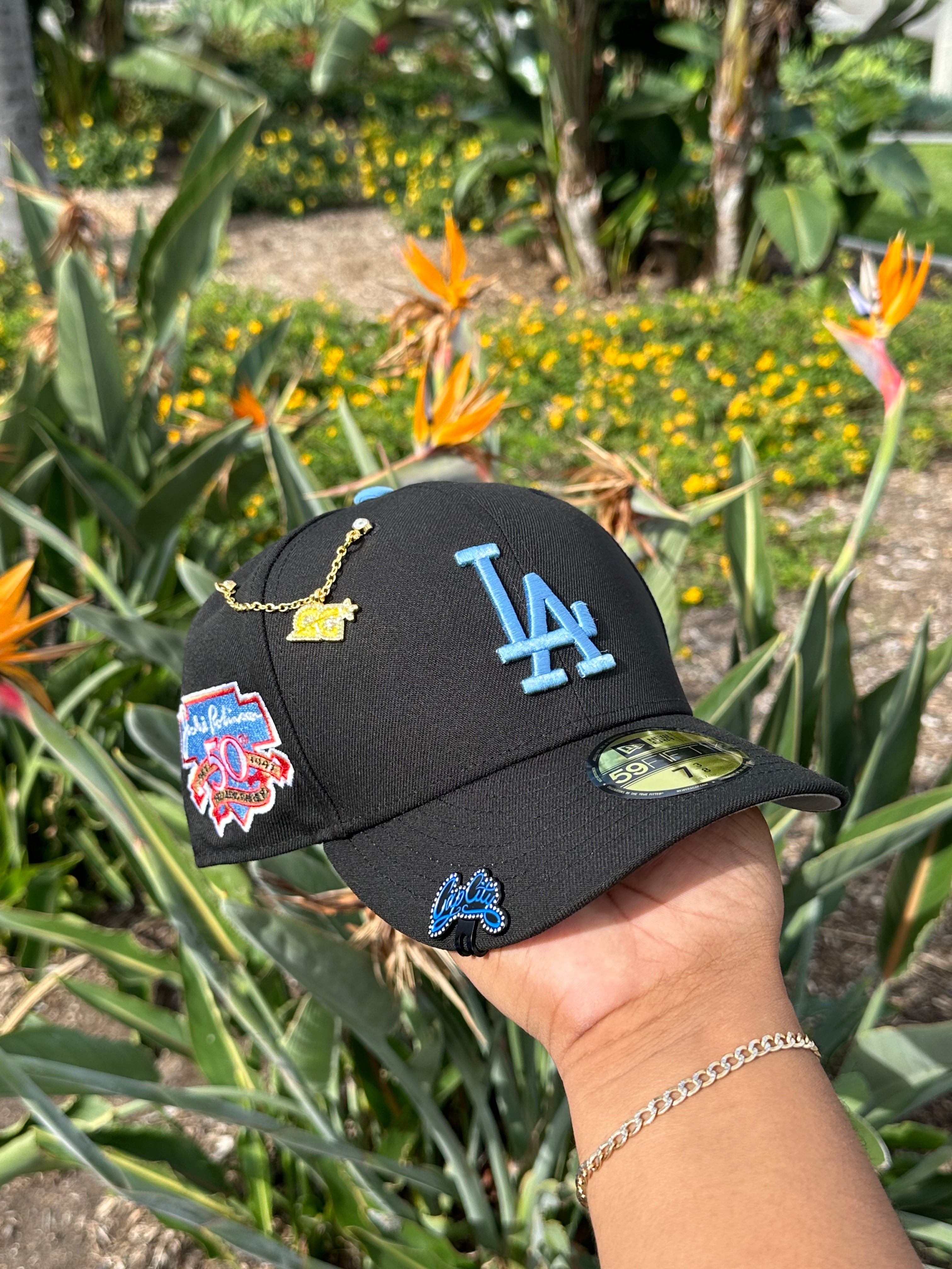 NEW ERA EXCLUSIVE 59FIFTY BLACK LOS ANGELES DODGERS W/ 50TH ANNIVERSARY PATCH