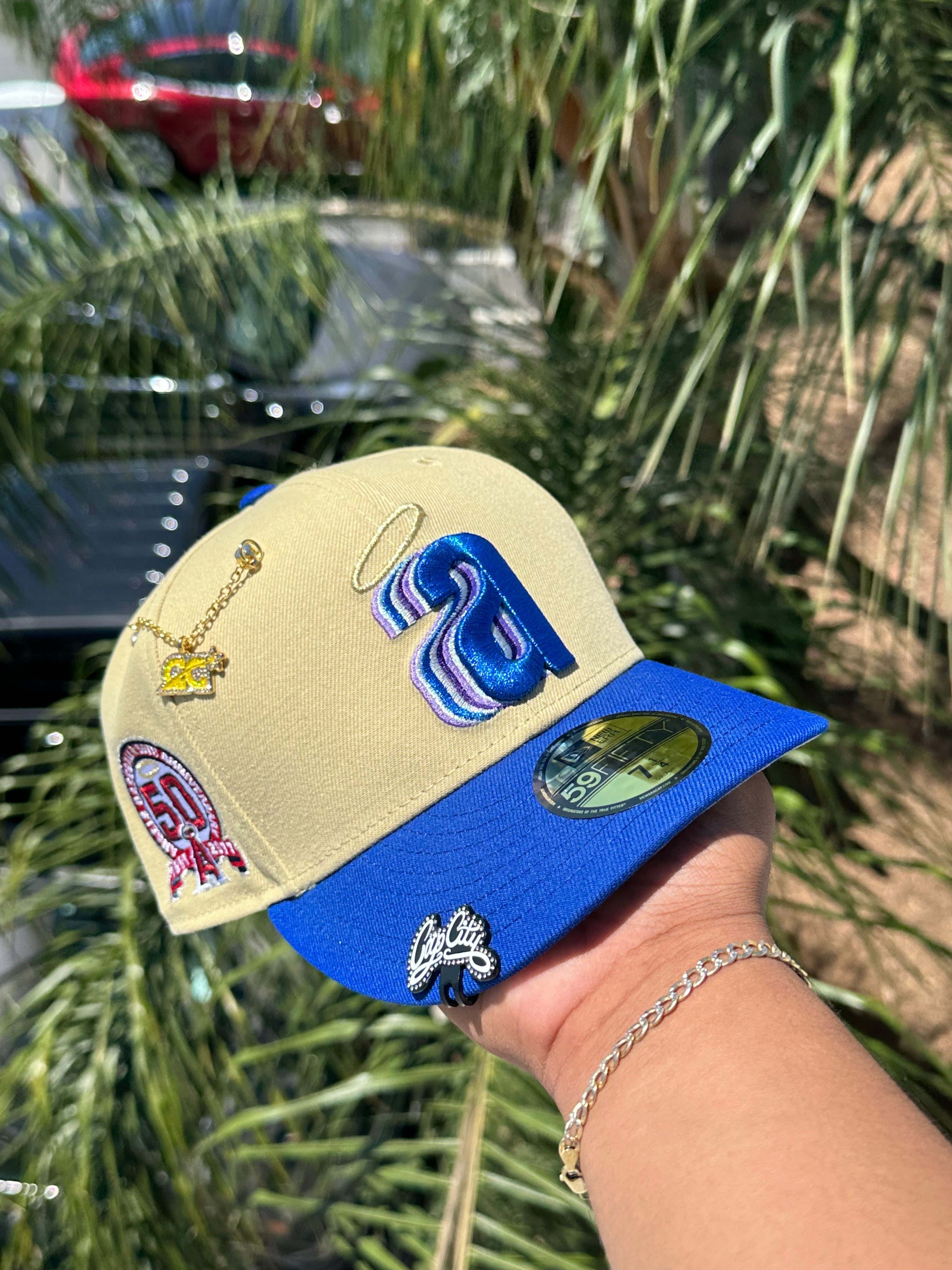 NEW ERA EXCLUSIVE 59FIFTY VEGAS GOLD/BLUE ANAHEIM ANGELS W/ 50TH ANNIVERSARY SIDE PATCH