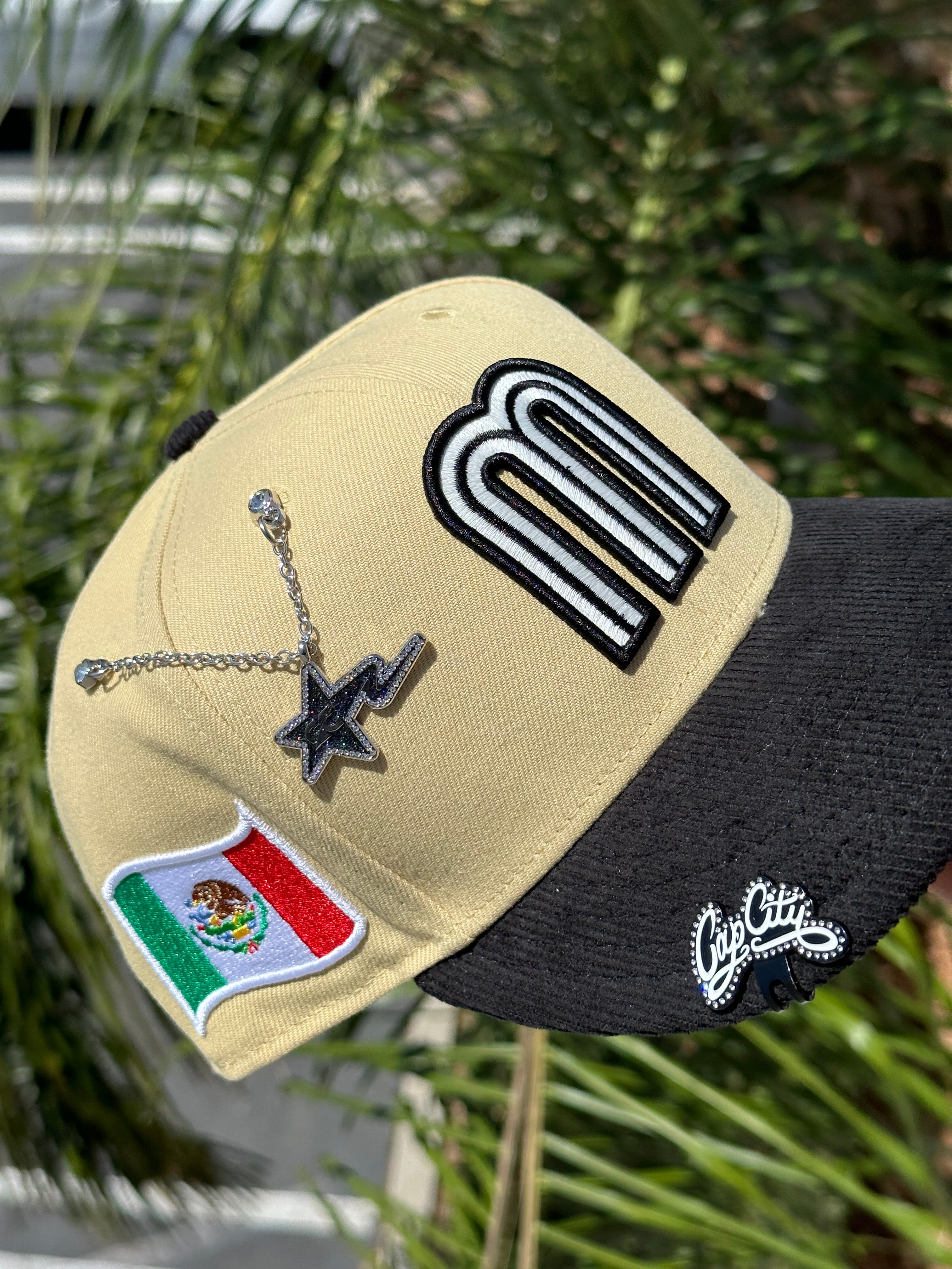NEW ERA EXCLUSIVE 9FIFTY VEGAS GOLD/CORDUROY MEXICO TWO TONE SNAPBACK W/ MEXICO FLAG PATCH