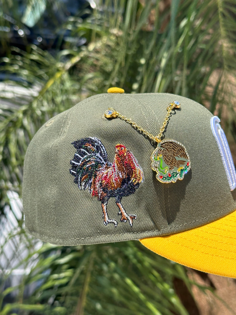 NEW ERA EXCLUSIVE 59FIFTY OLIVE/YELLOW MEXICO TWO TONE W/ "EL GALLO" SIDE PATCH (GREY UV)