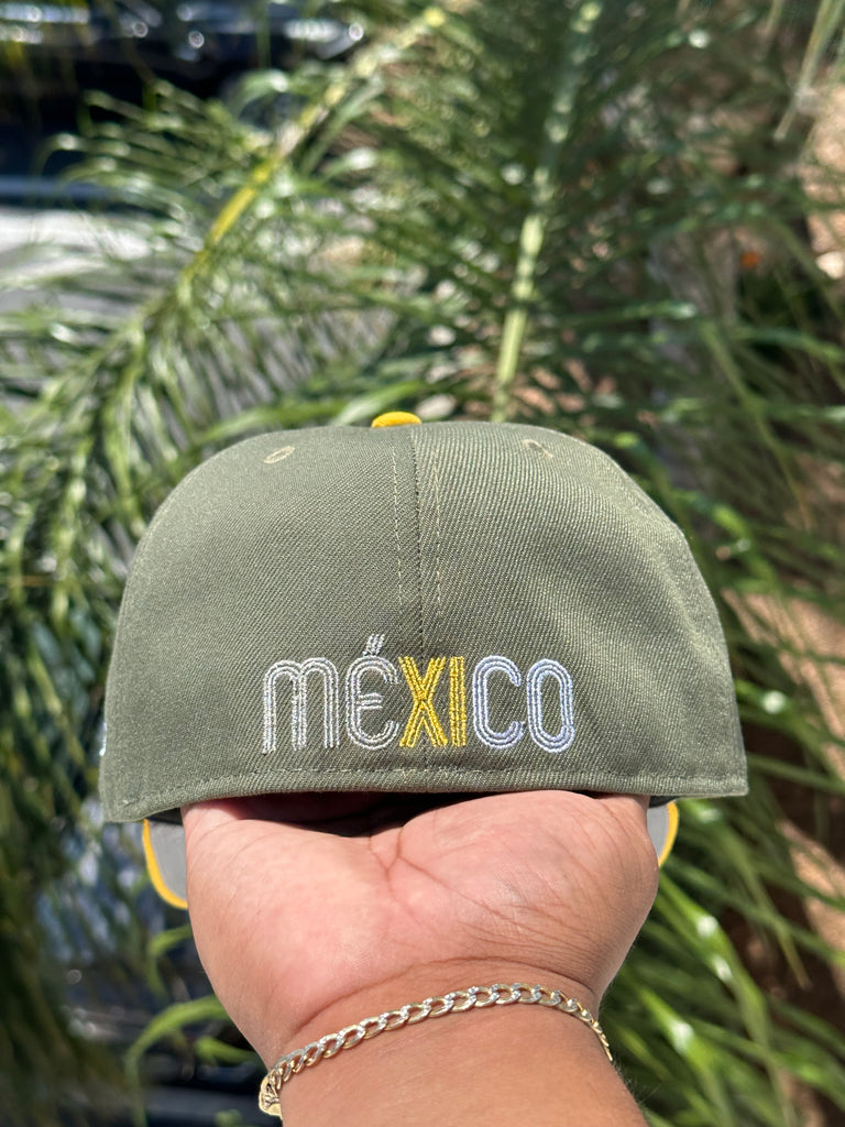 NEW ERA EXCLUSIVE 59FIFTY OLIVE/YELLOW MEXICO TWO TONE W/ "EL GALLO" SIDE PATCH (GREY UV)