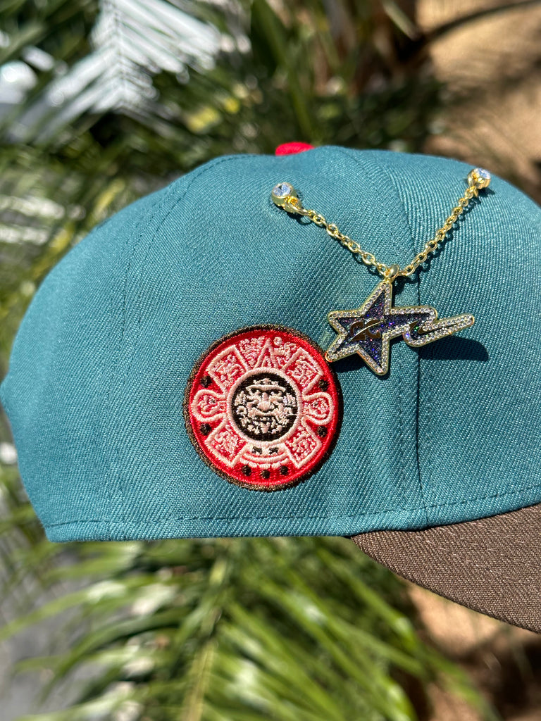 NEW ERA EXCLUSIVE 9FIFTY PINE GREEN/WALNUT MEXICO TWO TONE SNAPBACK W/ AZTEC SIDE PATCH (RED UV)