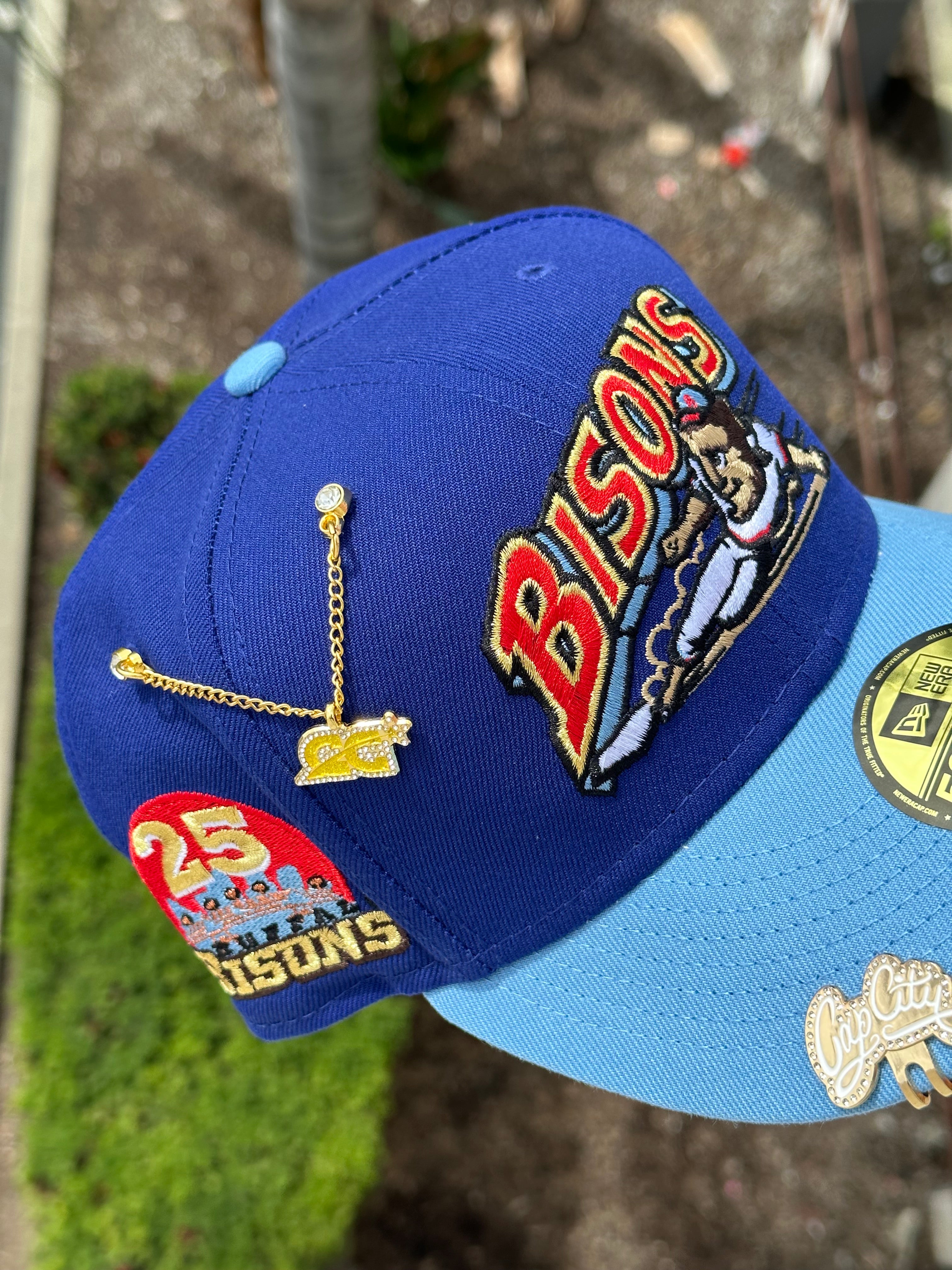 NEW ERA EXCLUSIVE 59FIFTY BLUE/ICY BLUE BUFFALO BISONS W/ 25TH ANNIVERSARY PATCH