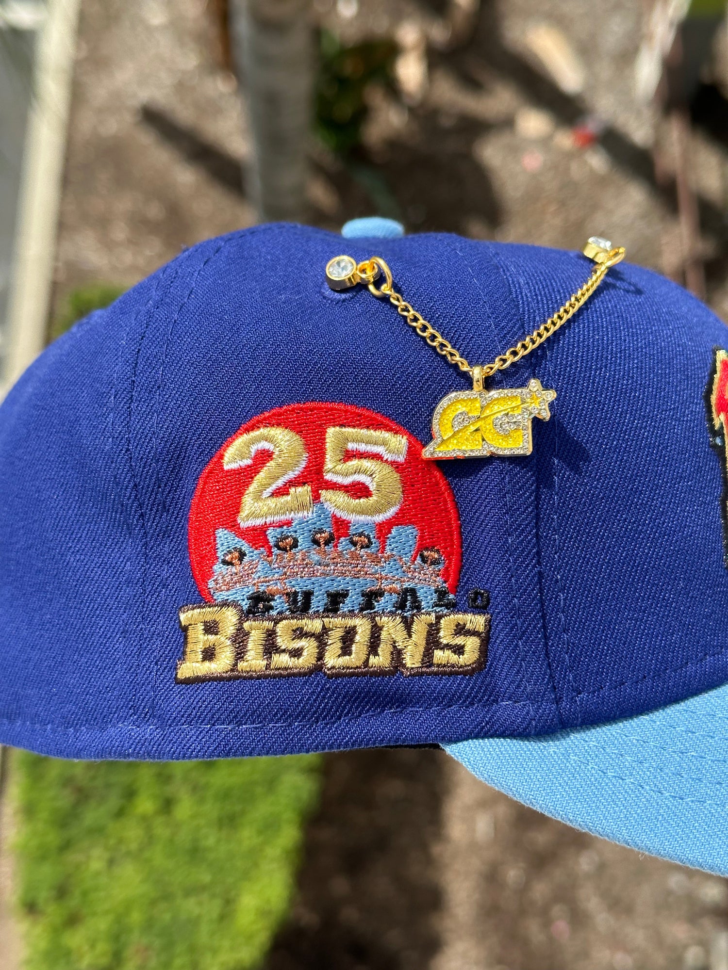 NEW ERA EXCLUSIVE 59FIFTY BLUE/ICY BLUE BUFFALO BISONS W/ 25TH ANNIVERSARY PATCH