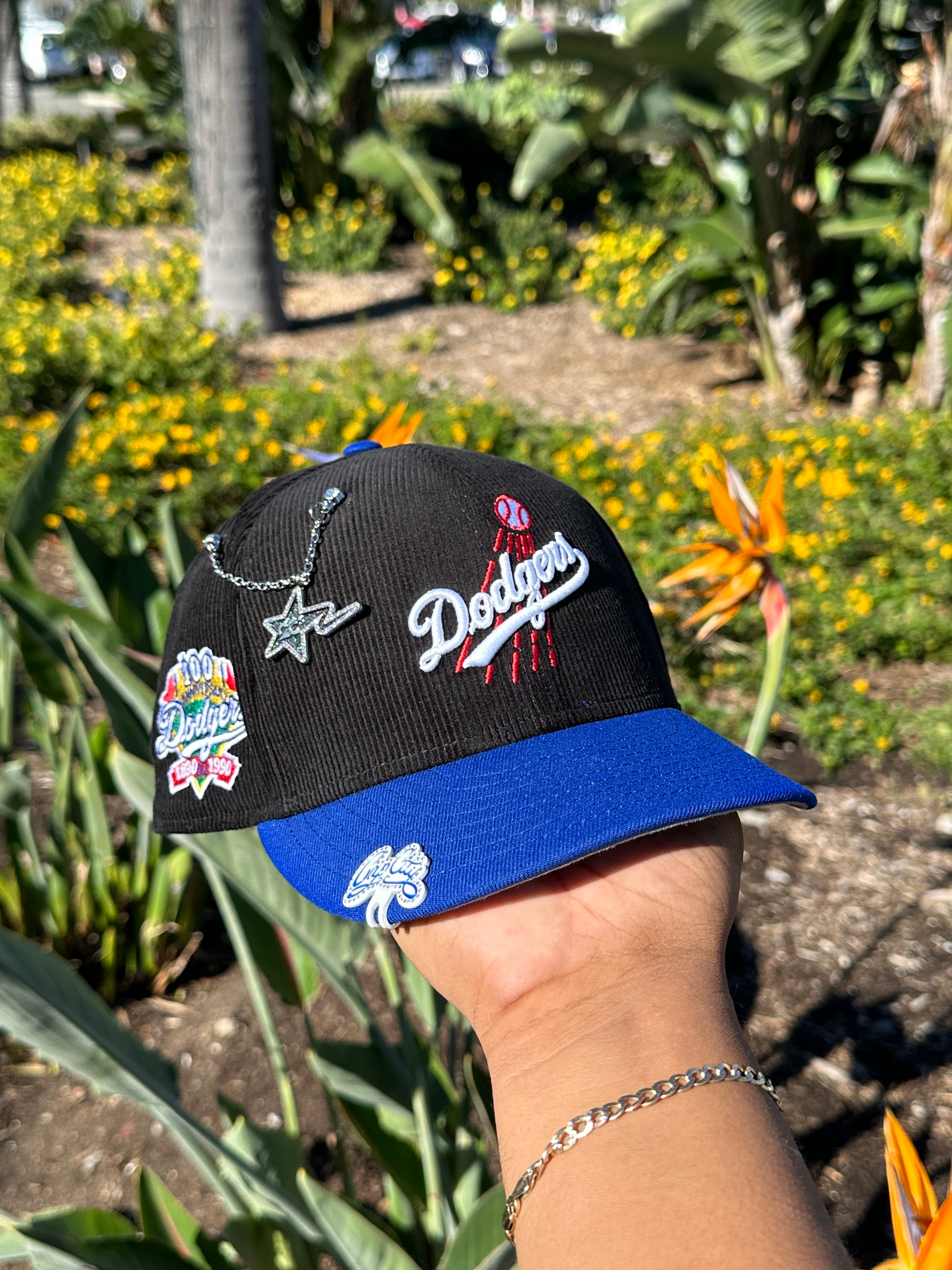 EXCLUSIVO NEW ERA 59FIFTY PANA/AZUL LOS ANGELES DODGERS CON PARCHE LATERAL DEL 100 ANIVERSARIO 