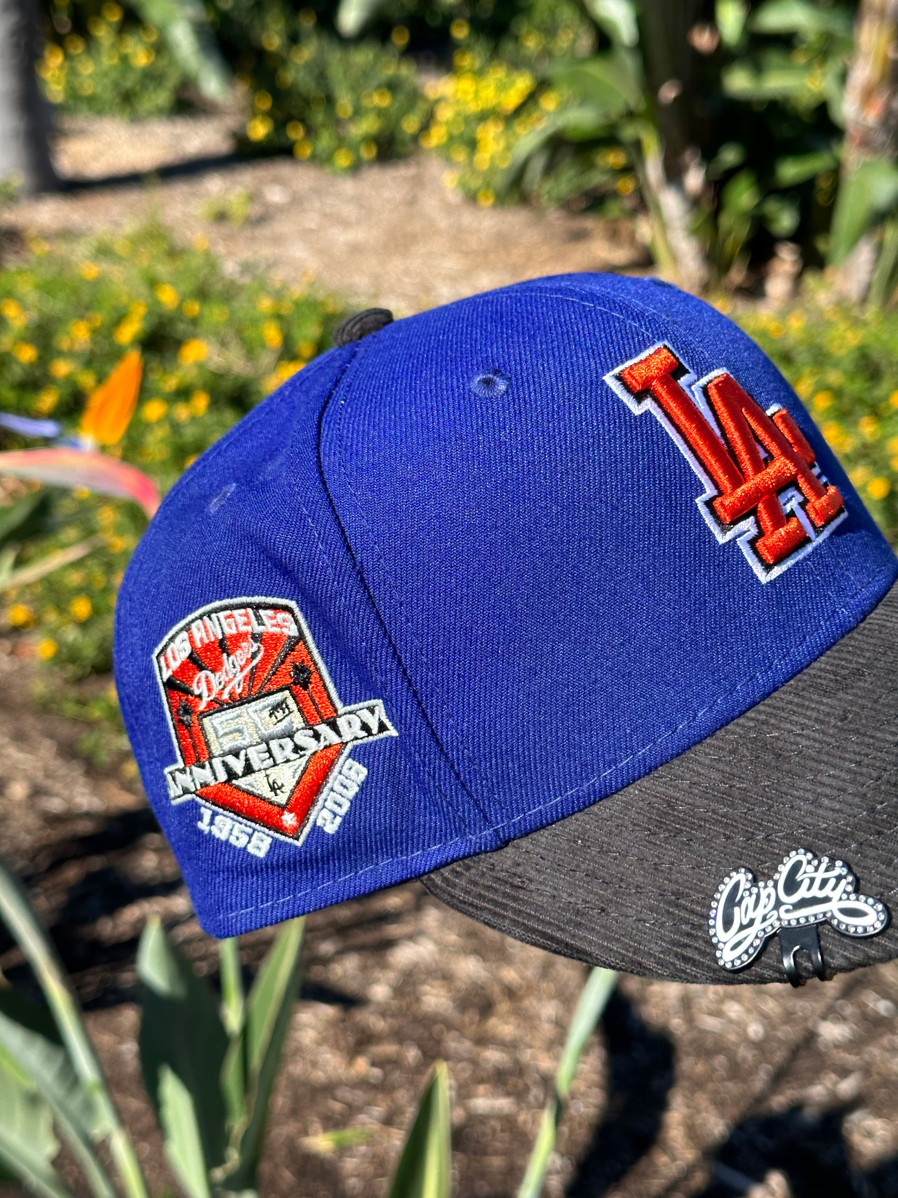NEW ERA EXCLUSIVE 59FIFTY BLUE/CORDUROY LOS ANGELES DODGERS W/ 50TH ANNIVERSARY SIDE PATCH