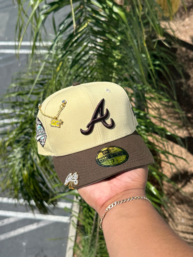 NEW ERA EXCLUSIVE 59FIFTY CREAM/WALNUT ATLANTA BRAVES W/ 1996 WORLD SERIES SIDE PATCH (TEAL UV) VERY LIMITED
