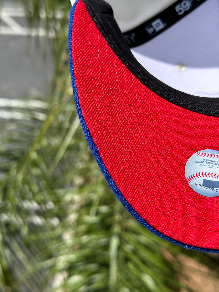 NEW ERA EXCLUSIVE 59FIFTY CHROME WHITE/BLUE CINCINNATI REDS W/ 150TH ANNIVERSARY PATCH (RED UV) VERY LIMITED