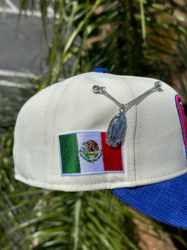 NEW ERA EXCLUSIVE 59FIFTY CHROME WHITE/BLUE CORDUROY MEXICO TWO TONE W/ MEXICO SIDE PATCH (PINK UV) VERY LIMITED