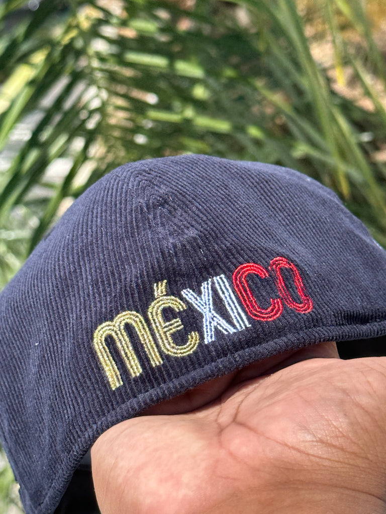 NEW ERA EXCLUSIVE 59FIFTY NAVY CORDUROY/RED MEXICO TWO TONE W/ MEXICO FLAG SIDE PATCH (GREEN UV)