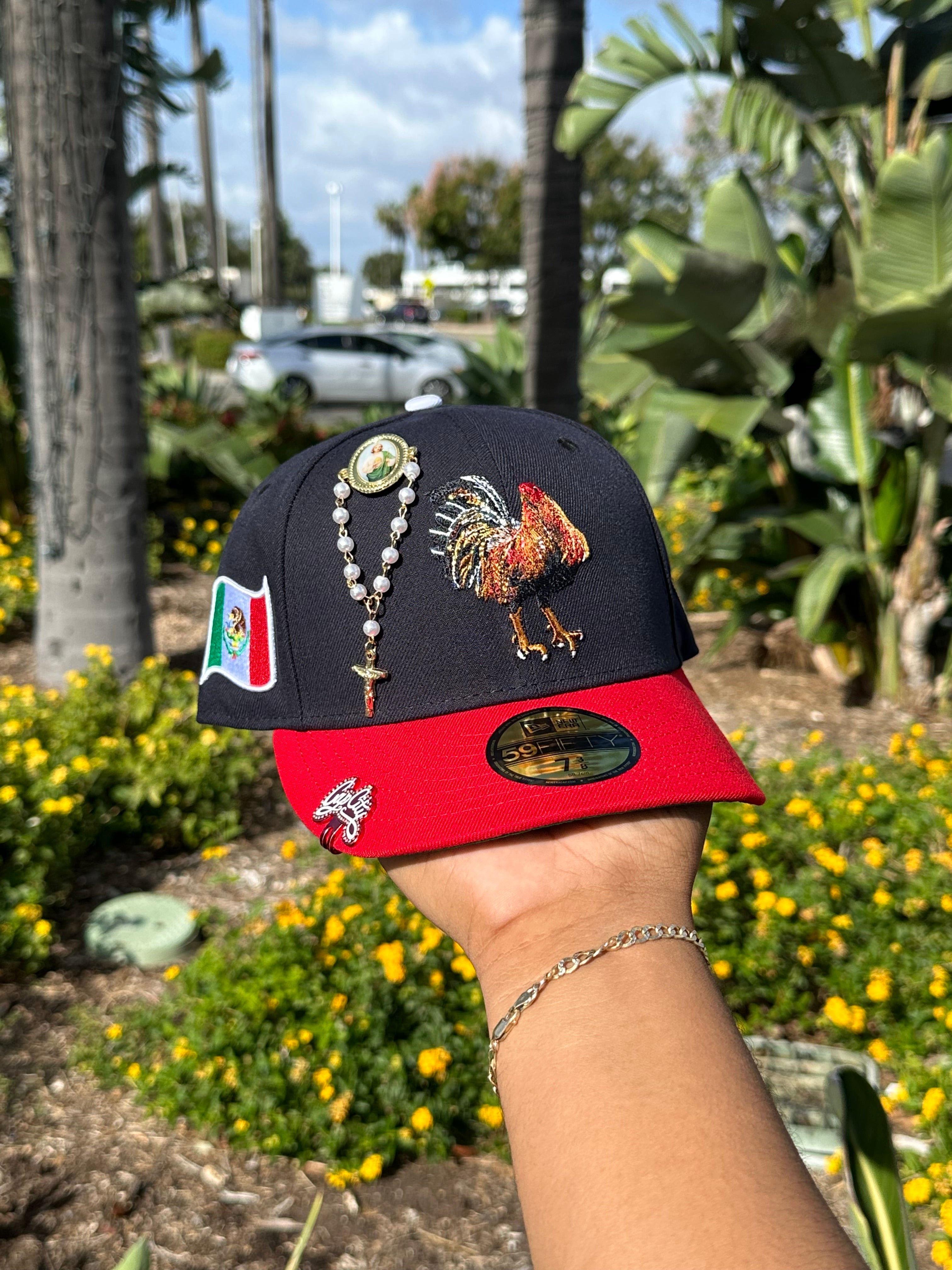 NEW ERA EXCLUSIVE 59FIFTY NAVY/RED MEXICO "EL GALLO" W/ MEXICO FLAG PATCH