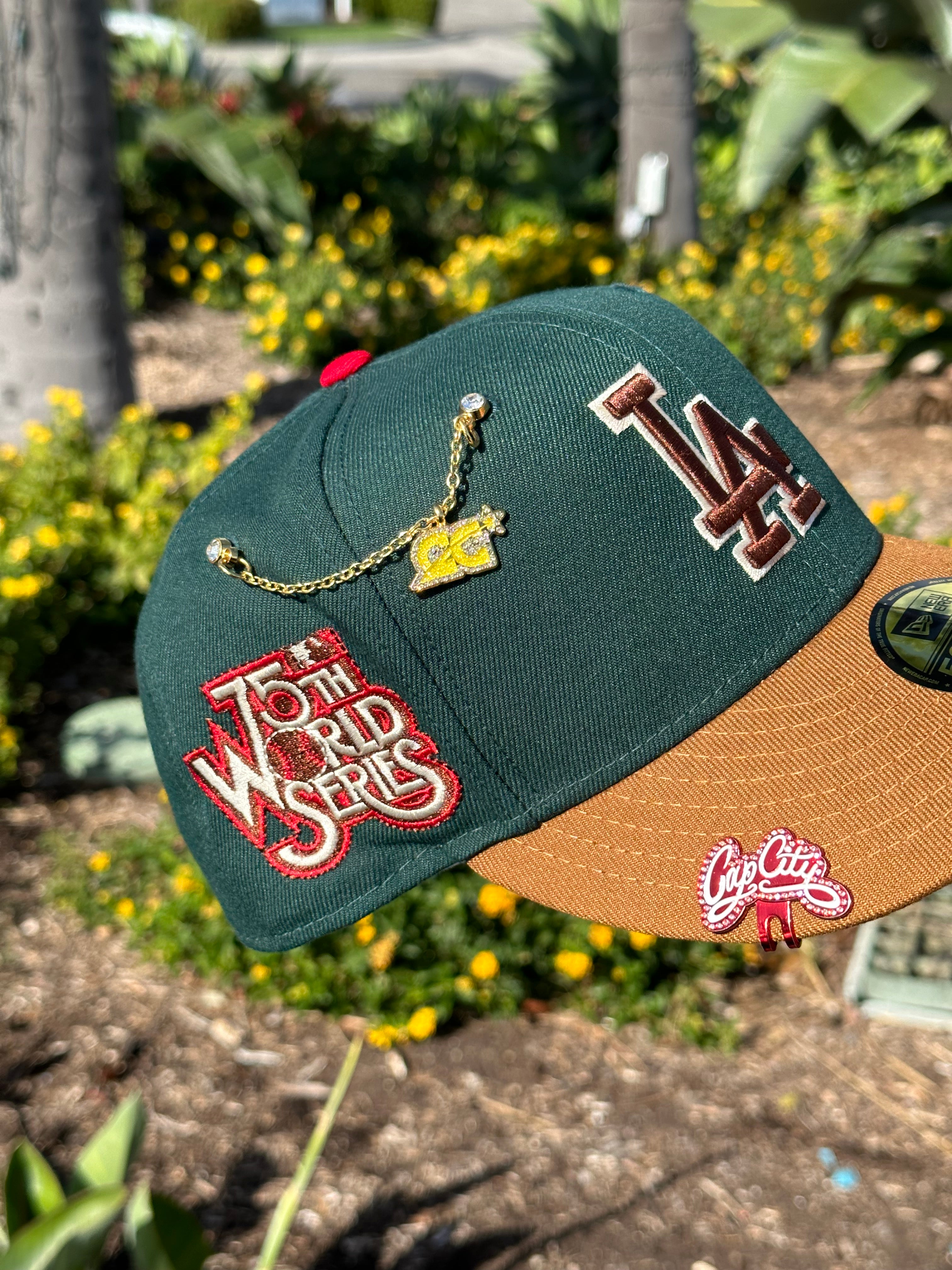 NEW ERA EXCLUSIVE 59FIFTY EMERALD GREEN/KHAKI LOS ANGELES DODGERS W/ 75TH WORLD SERIES SIDE PATCH