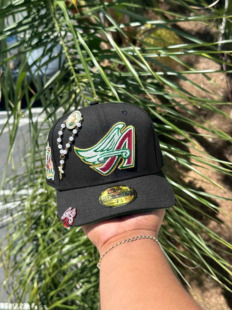 NEW ERA EXCLUSIVE 59FIFTY BLACK ANAHEIM ANGELS W/ 40TH ANNIVERSARY SIDEPATCH (GREEN UV) VERY LIMITED