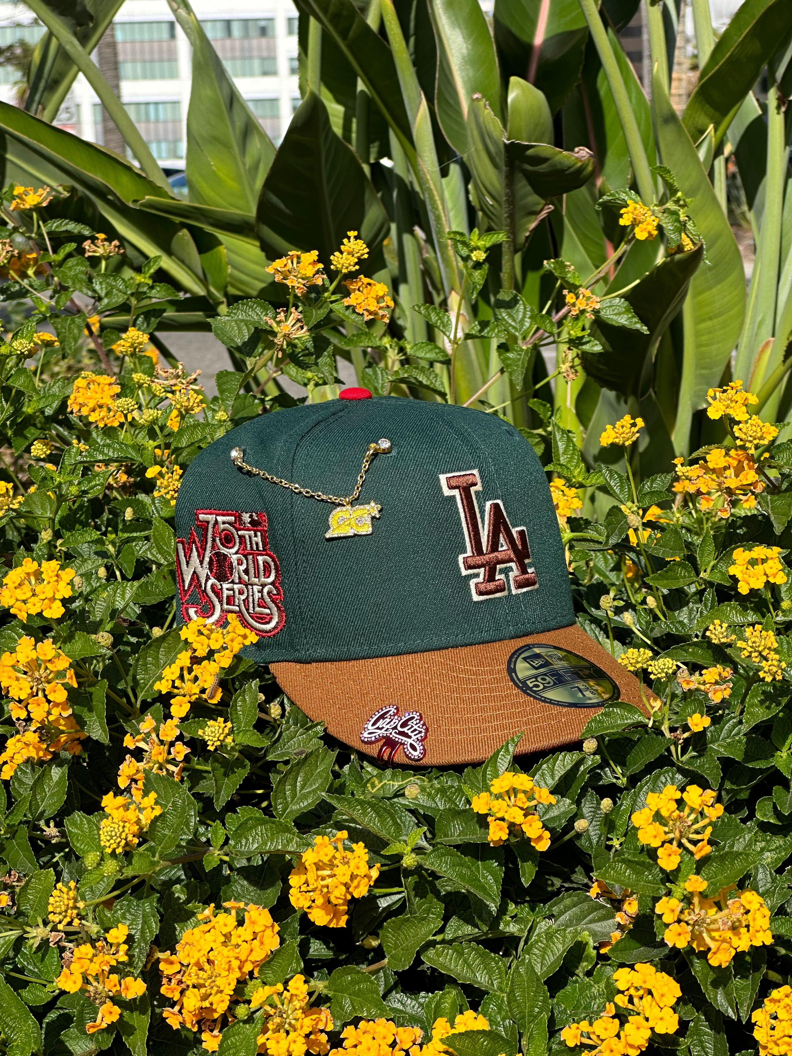 NEW ERA EXCLUSIVE 59FIFTY EMERALD GREEN/KHAKI LOS ANGELES DODGERS W/ 75TH WORLD SERIES SIDE PATCH