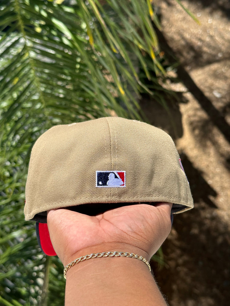NEW ERA EXCLUSIVE 59FIFTY KHAKI/NAVY LOS ANGELES DODGERS W/ 75TH WORLD SERIES SIDEPATCH (RED UV) VERY LIMITED