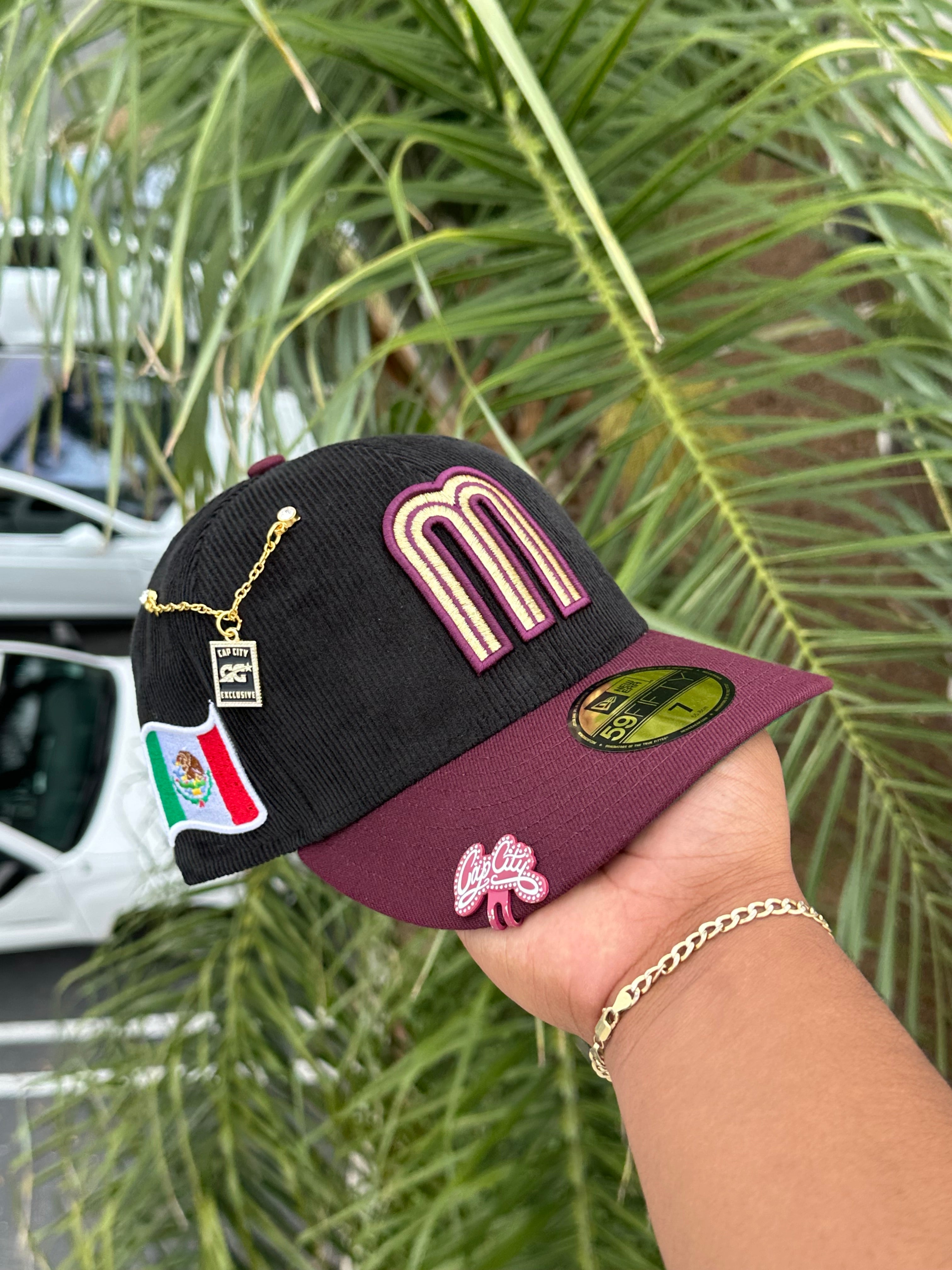 NEW ERA EXCLUSIVE 59FIFTY CORDUROY/BURGUNDY MEXICO 2TONE W/ MEXICO FLAG PATCH