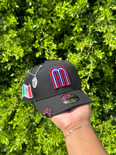 NEW ERA EXCLUSIVE 9FIFTY BLACK MEXICO SNAPBACK W/ MEXICO FLAG SIDEPATCH (BLUE UV)
