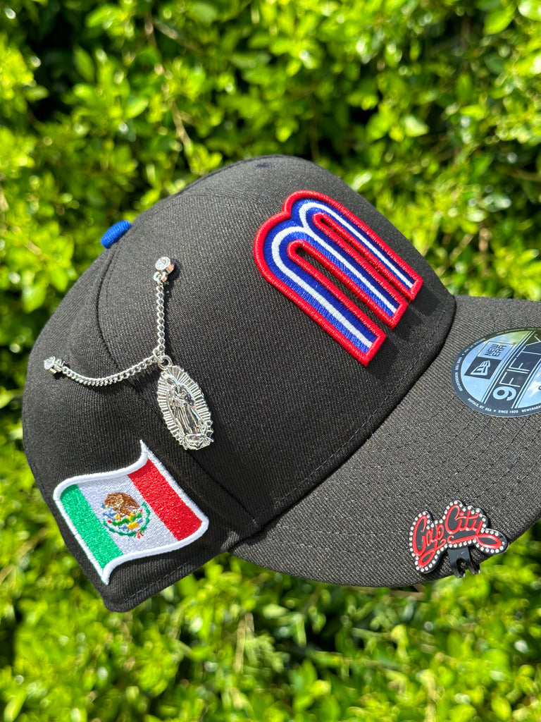 NEW ERA EXCLUSIVE 9FIFTY BLACK MEXICO SNAPBACK W/ MEXICO FLAG SIDEPATCH (BLUE UV)