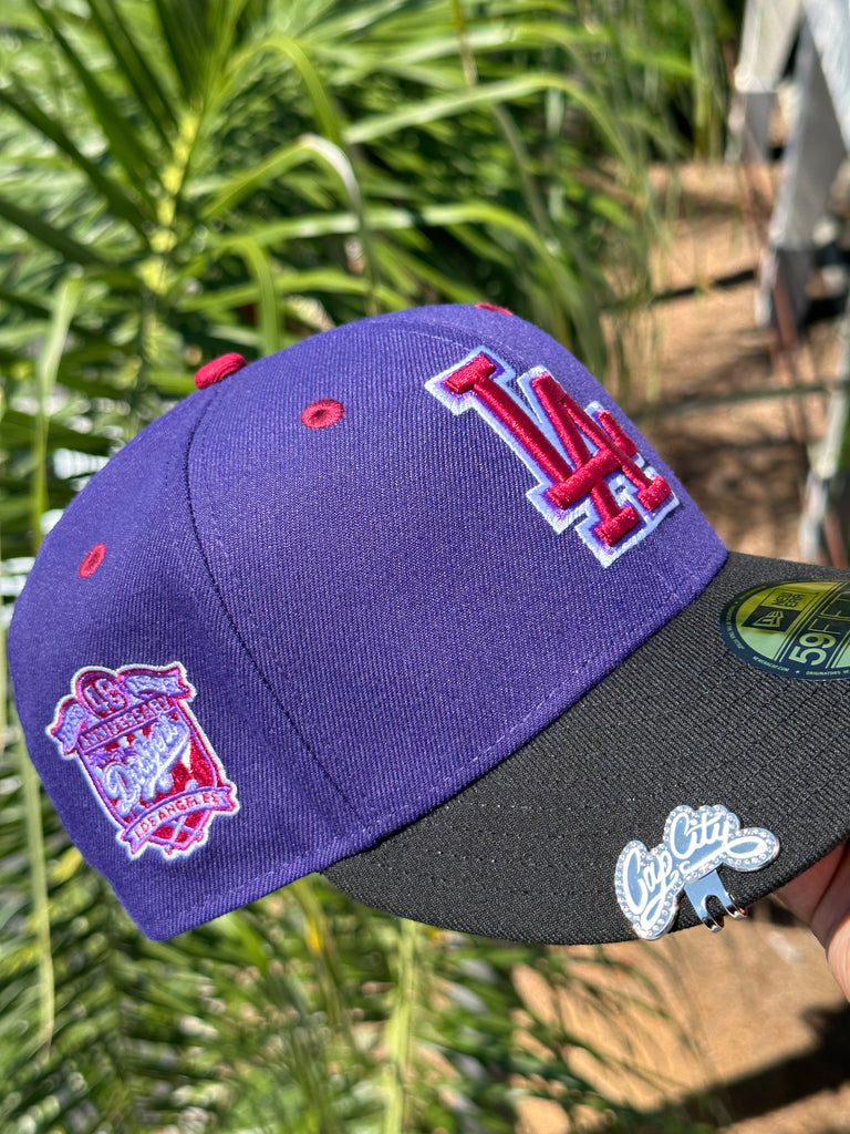 NEW ERA EXCLUSIVE 59FIFTY PURPLE/BLACK LOS ANGELES DODGERS W/ COLISEUM PATCH (WINE UV) VERY LIMITED