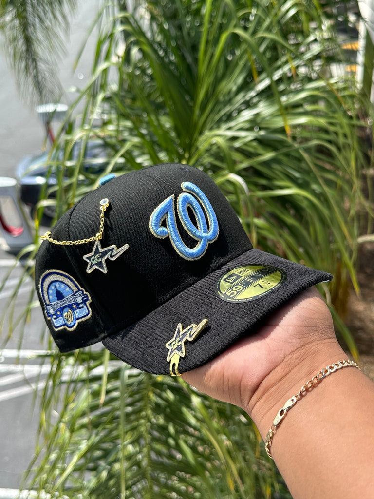 NEW ERA EXCLUSIVE 59FIFTY BLACK/CORDUROY WASHINGTON NATIONALS W/ 45TH ANNIVERSARY PATCH (SKY BLUE UV) VERY LIMITED